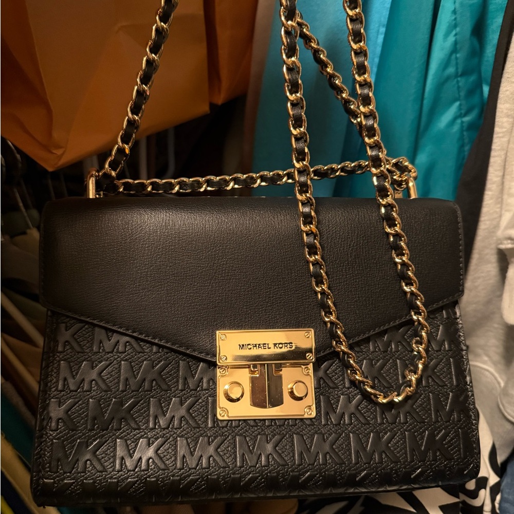 Michael Kors Black and Gold Quilted Shoulder Bag